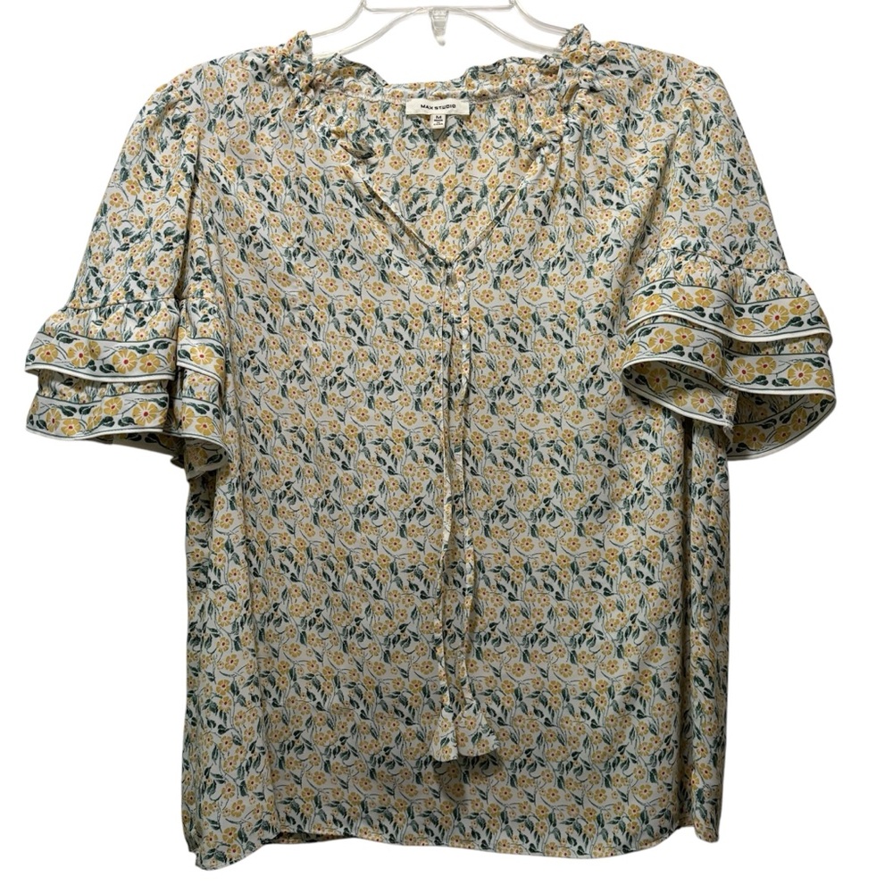 Max Studio Floral Ruffle Sleeve Blouse Size M